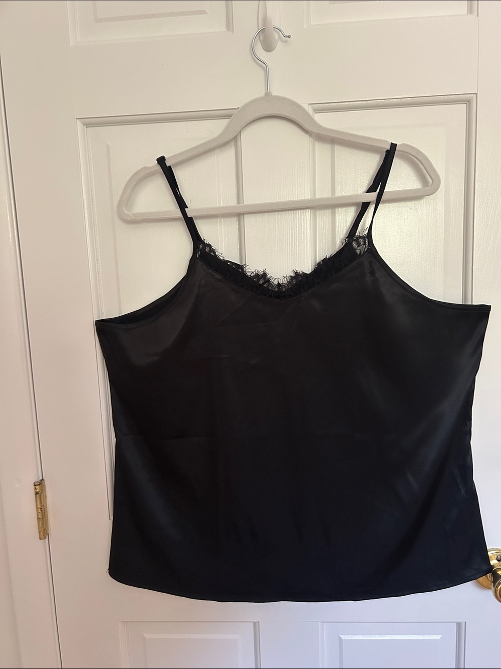 Satin Lace-Trim Black Camisole